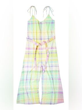 Mii EN FETE Pastel Plaid Wide Leg Jumpsuit Tie Strap Size S